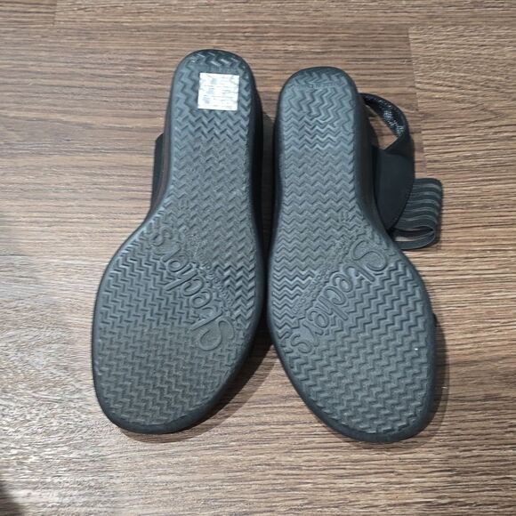 New SKECHERS Black Slip-On Memory Foam Wedge Sandals Shoes 11 - Picture 4 of 7